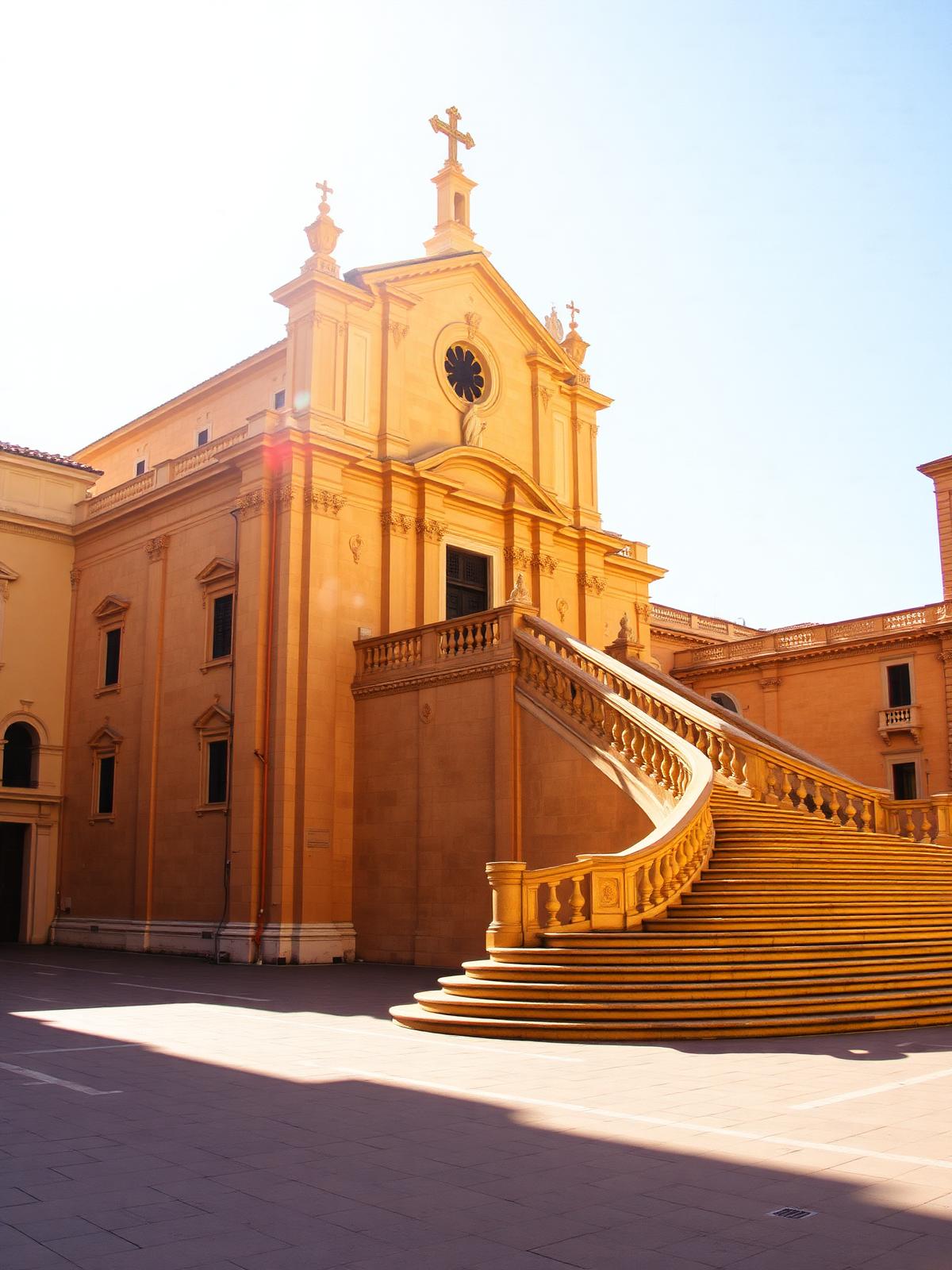The honey-coloured baroque cathedral and sweeping staircase in Noto, Sicily